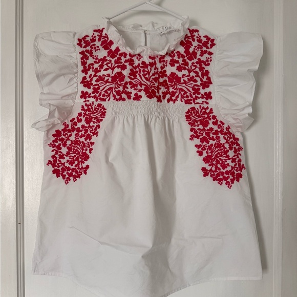 THML Tops - THML White Sleeveless Top with Pink Floral Embroidery